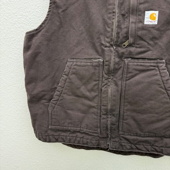 Carhartt Loose Fit Washed Duck Sherpa Lined Mock Neck Vest 104277 DKB Mens Large - Picture 4 of 10